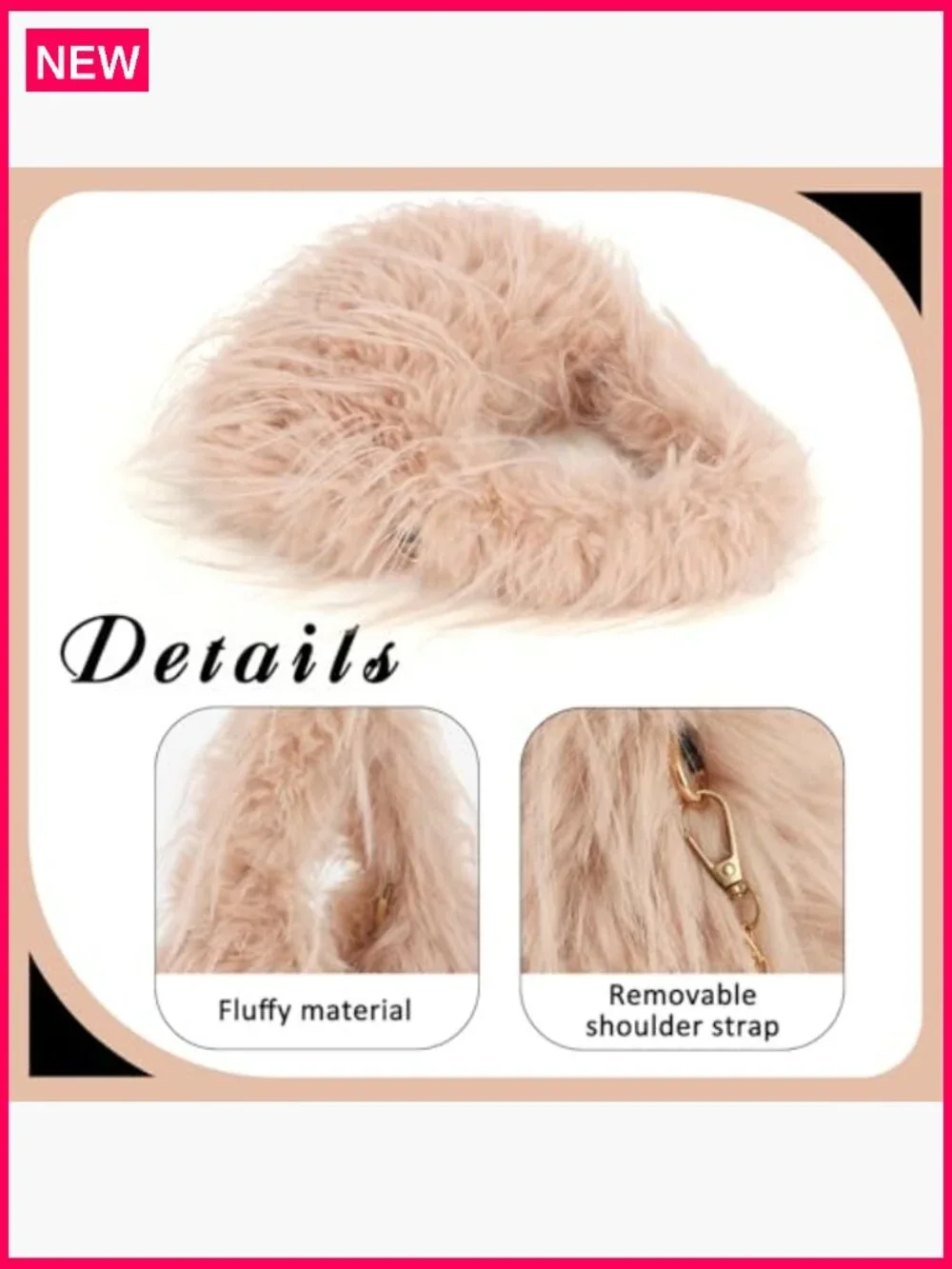 Y2K Faux Fur Tote Bag Fluffy Shoulder Hobo Purse with Chain